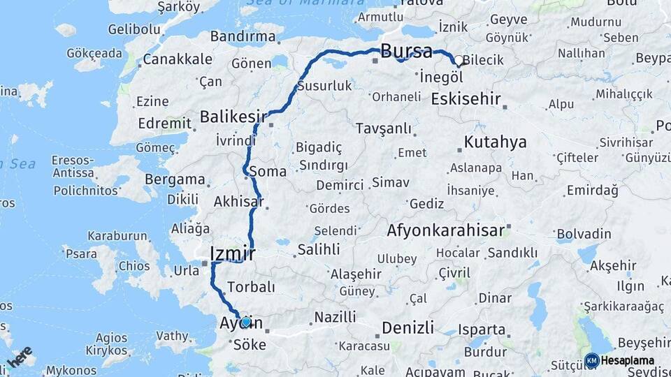 Aydın Germencik Bilecik Arası Kaç Km - Yol Haritası