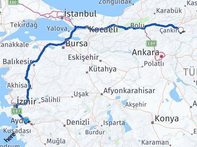 Aydın Germencik Çankırı Arası Kaç Km - Yol Haritası