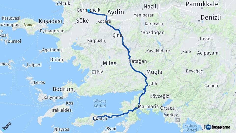 Aydın Germencik Datça Muğla Arası Kaç Km - Yol Haritası
