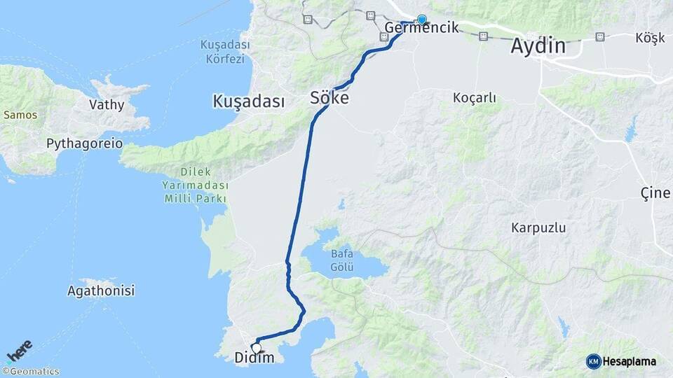 Aydın Germencik Didim Arası Kaç Km - Yol Haritası