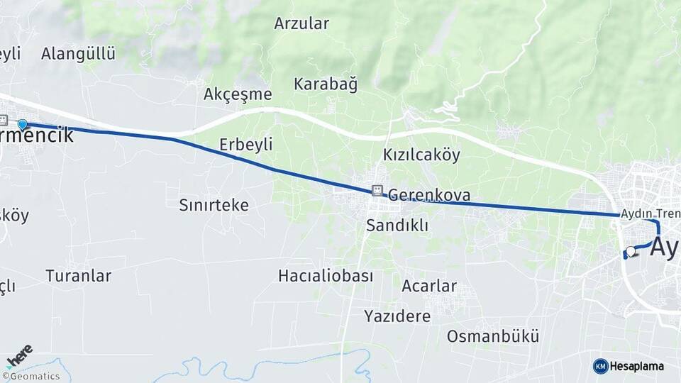 Aydın Germencik Efeler Arası Kaç Km - Yol Haritası