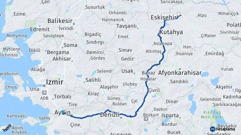 Aydın Germencik Eskişehir Arası Kaç Km - Yol Haritası