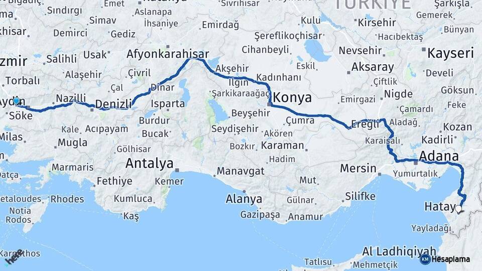 Aydın Germencik Hatay Arası Kaç Km - Yol Haritası
