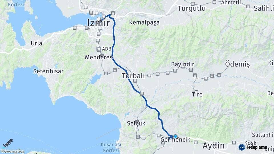 Aydın Germencik İzmir Arası Kaç Km - Yol Haritası
