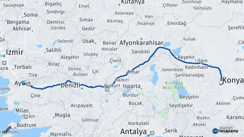 Aydın Germencik Konya Arası Kaç Km - Yol Haritası