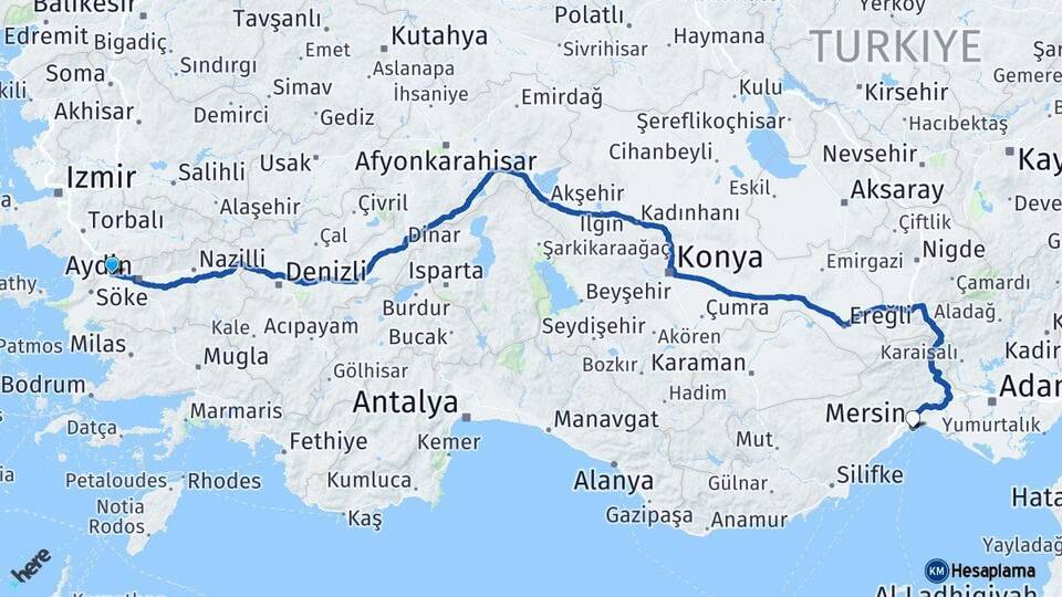 Aydın Germencik Mersin Arası Kaç Km - Yol Haritası