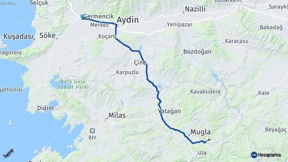 Aydın Germencik Muğla Arası Kaç Km - Yol Haritası