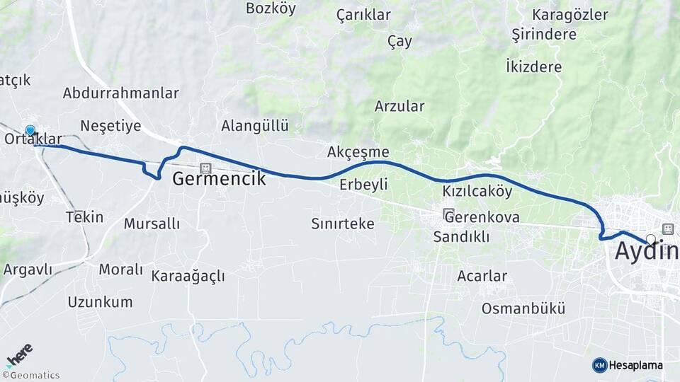 Ortaklar Aydın Arası Kaç Km - Yol Tarifi