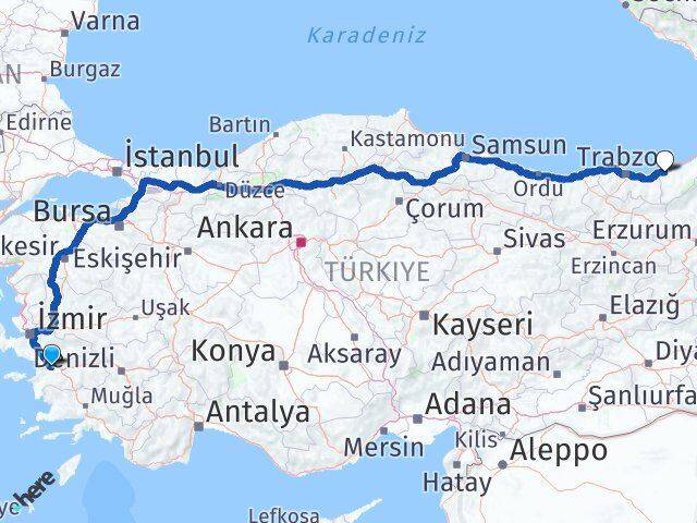 Aydın Germencik Rize Arası Kaç Km - Yol Haritası