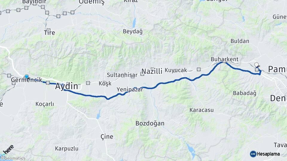 Aydın Germencik Sarayköy Denizli Arası Kaç Km - Yol Haritası