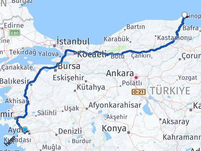 Aydın Germencik Sinop Arası Kaç Km - Yol Haritası