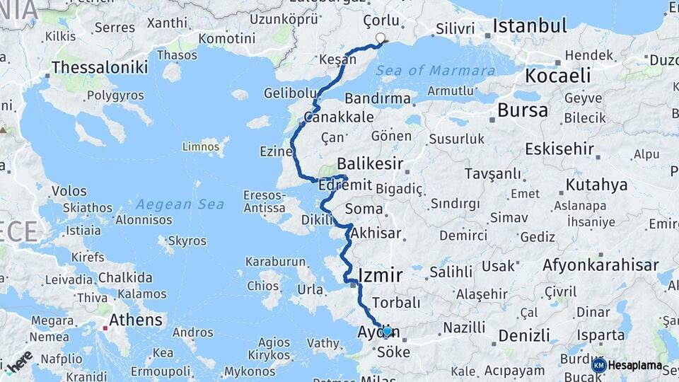 Aydın Germencik Tekirdağ Arası Kaç Km - Yol Haritası