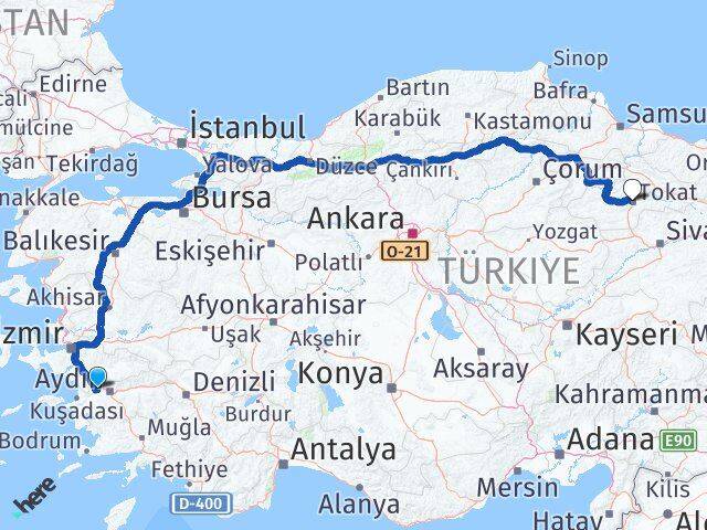 Aydın Germencik Tokat Arası Kaç Km - Yol Haritası