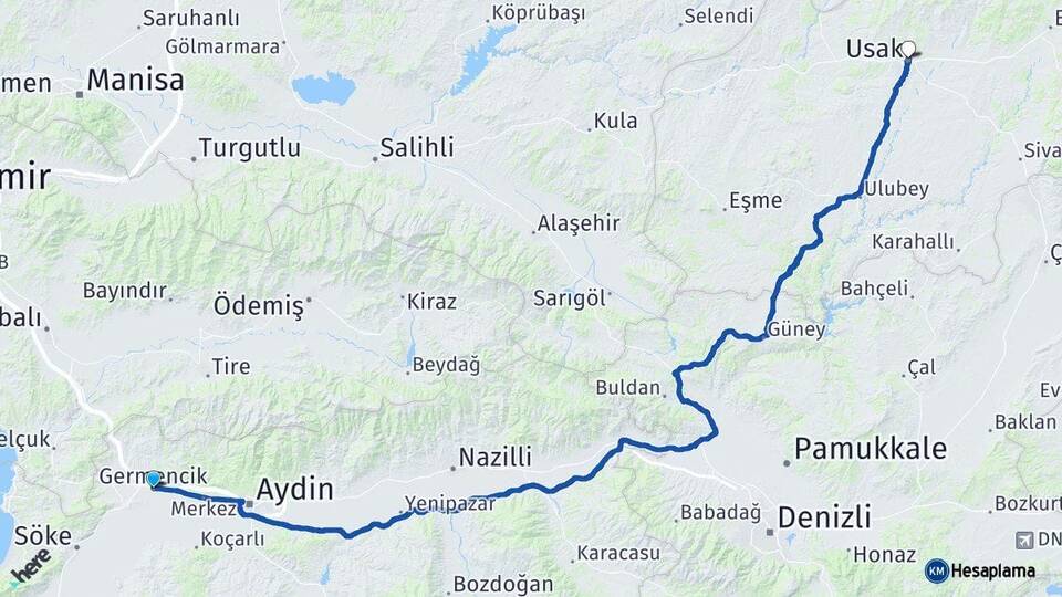 Aydın Germencik Uşak Arası Kaç Km - Yol Haritası