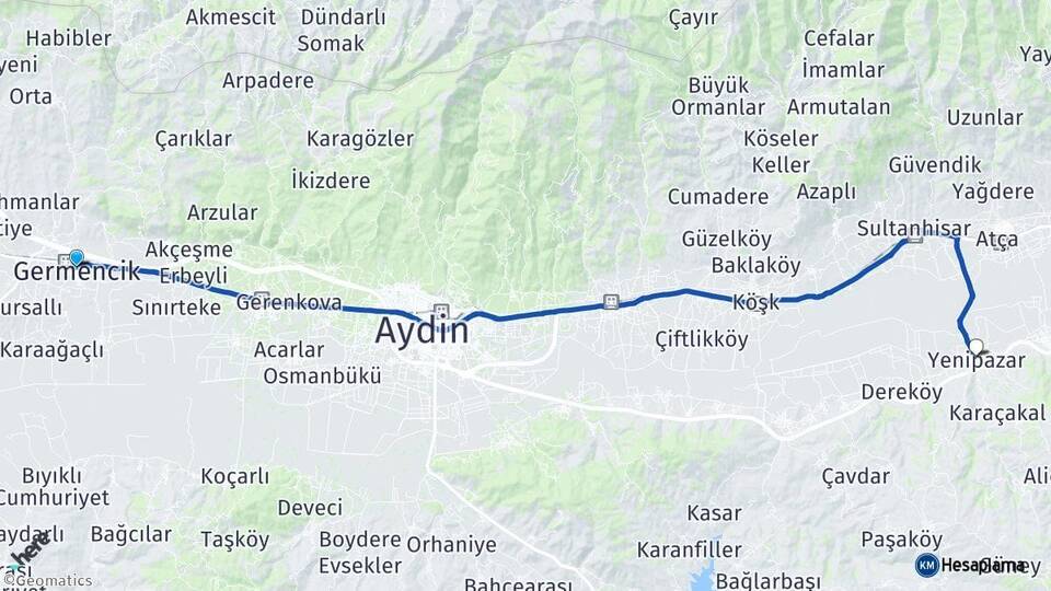 Aydın Germencik Yenipazar Arası Kaç Km - Yol Haritası