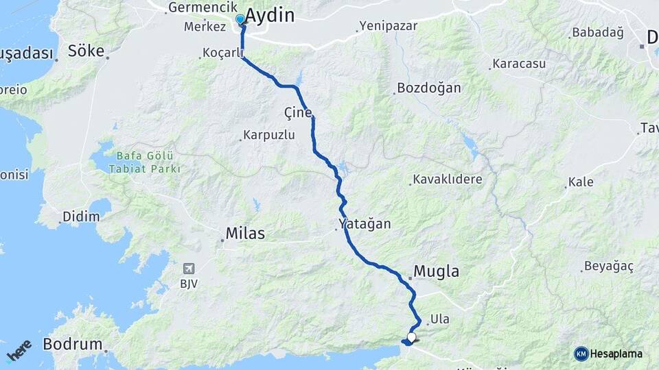 Aydın Gökova Ula Muğla Arası Kaç Km - Yol Haritası