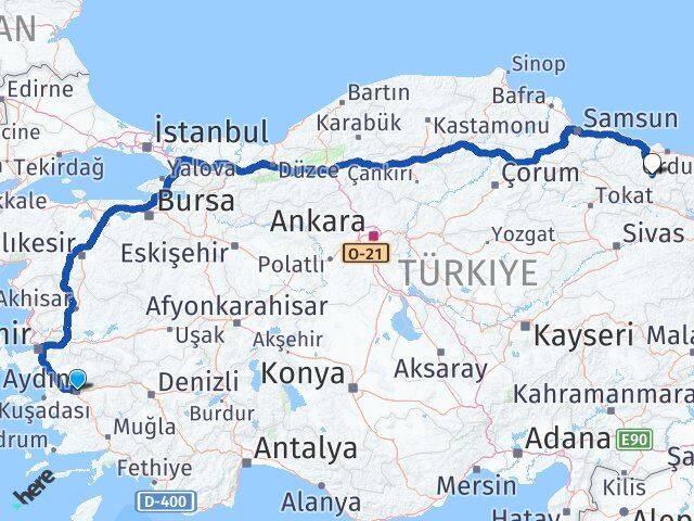 Aydın Gölköy Ordu Arası Kaç Km - Yol Haritası