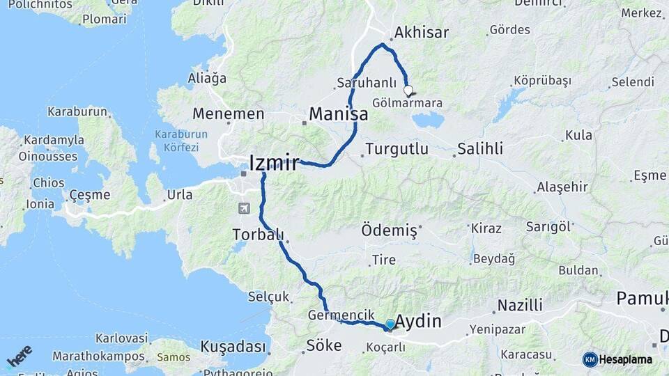 Aydın Gölmarmara Manisa Arası Kaç Km - Yol Haritası