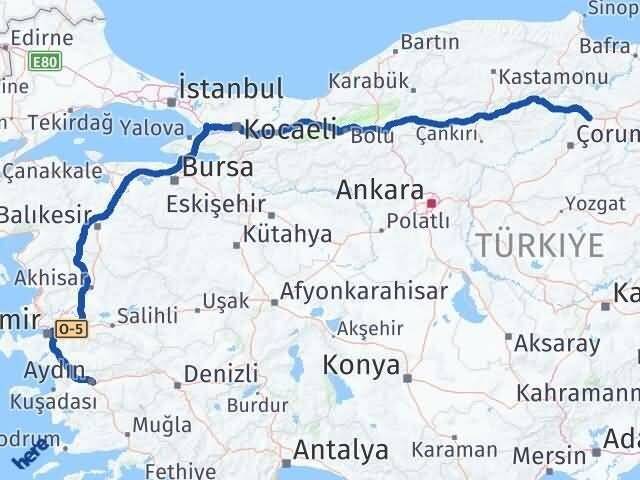 Aydın Gümüşhacıköy Amasya Arası Kaç Km - Yol Haritası