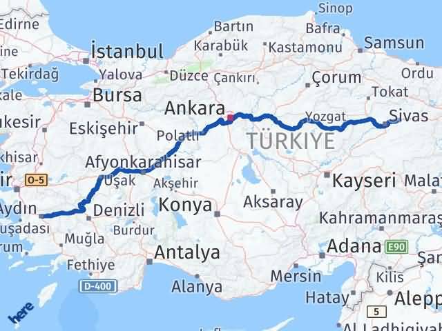 Aydın Hafik Sivas Arası Kaç Km - Yol Haritası
