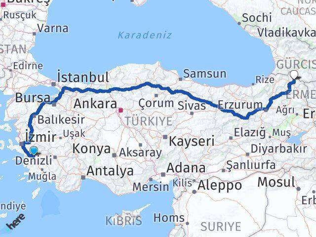 Aydın Hanak Ardahan Arası Kaç Km - Yol Haritası