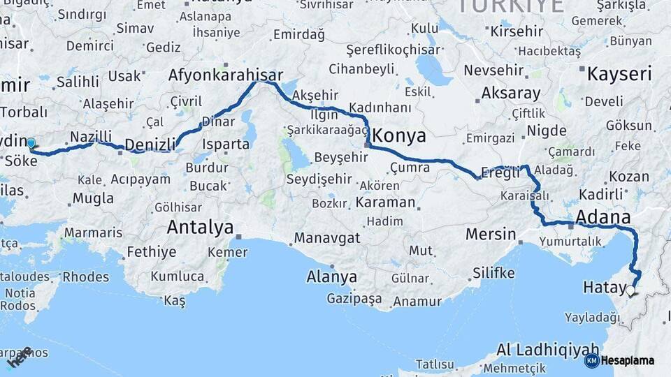 Aydın Hatay Arası Kaç Km - Yol Haritası
