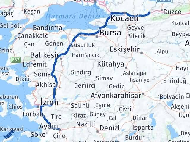 Aydın Hendek Sakarya Arası Kaç Km - Yol Haritası