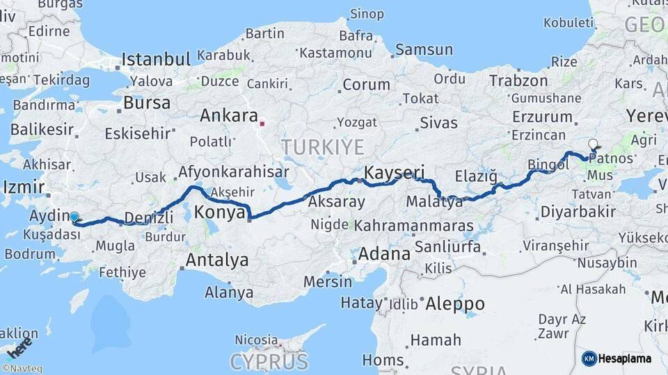 Aydın Hınıs Erzurum Arası Kaç Km - Yol Haritası