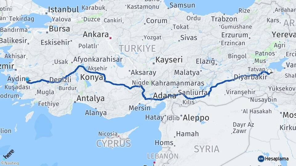 Aydın Hizan Bitlis Arası Kaç Km - Yol Haritası