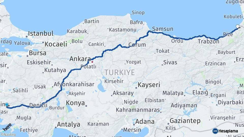 Aydın Hopa Artvin Arası Kaç Km - Yol Haritası