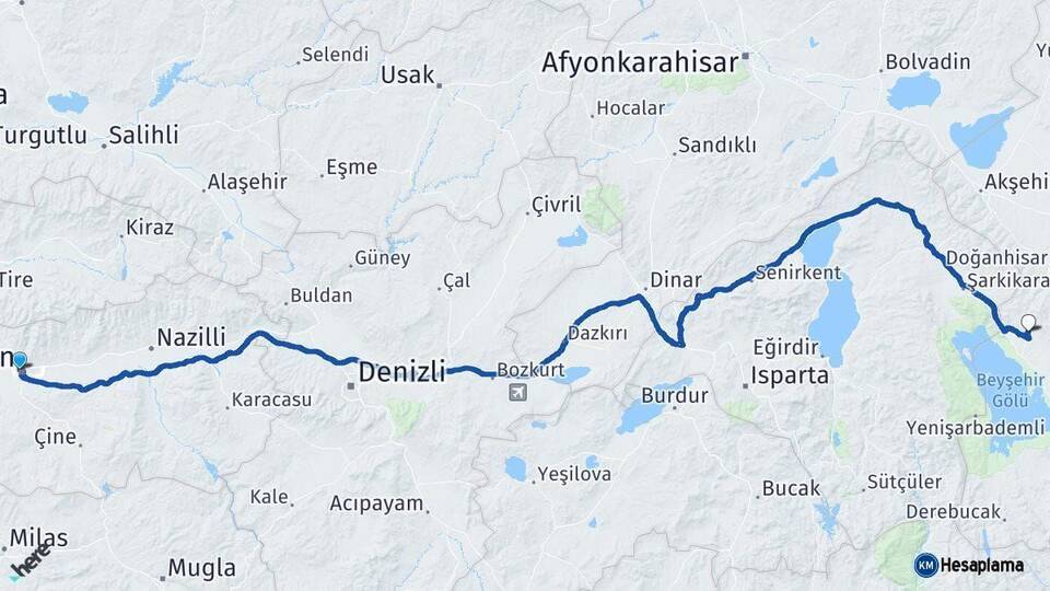 Aydın Hüyük Konya Arası Kaç Km - Yol Haritası