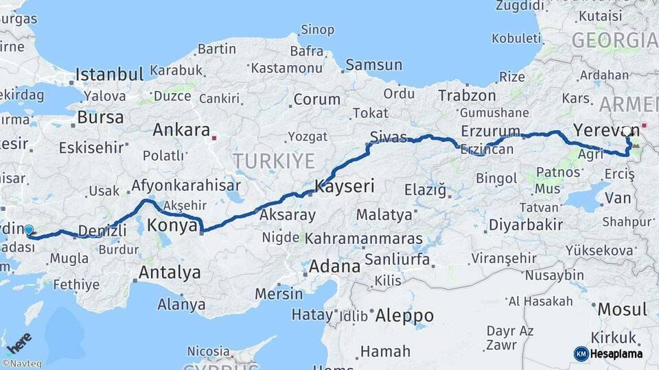 Aydın Iğdır Arası Kaç Km - Yol Haritası