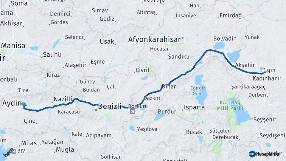 Aydın Ilgın Konya Arası Kaç Km - Yol Haritası