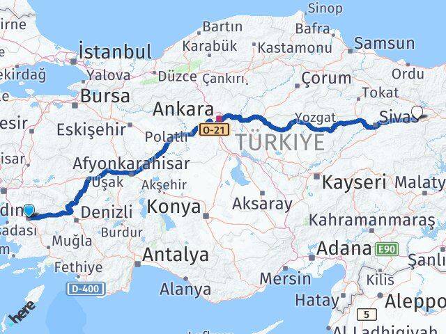 Aydın İmranlı Sivas Arası Kaç Km - Yol Haritası