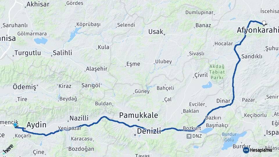 Aydın İncirliova Afyonkarahisar Arası Kaç Km - Yol Haritası