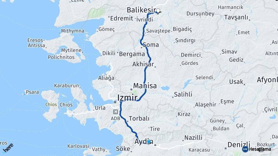 Aydın İncirliova Balıkesir Arası Kaç Km - Yol Haritası