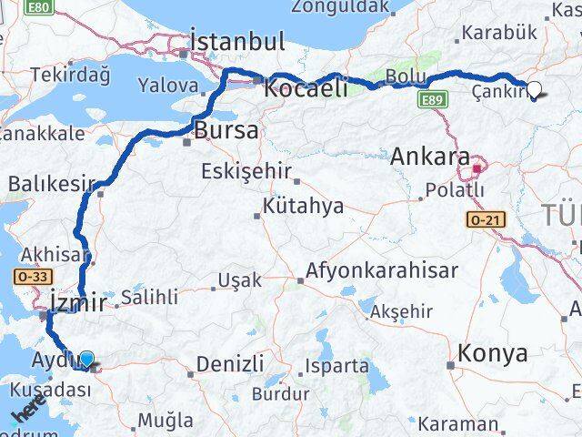 Aydın İncirliova Çankırı Arası Kaç Km - Yol Haritası