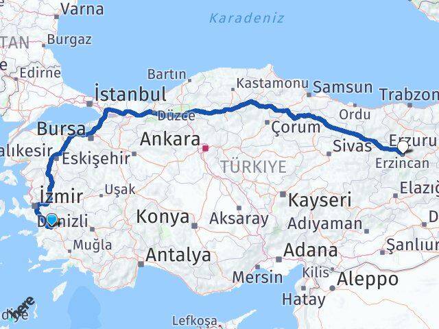 Aydın İncirliova Erzincan Arası Kaç Km - Yol Haritası