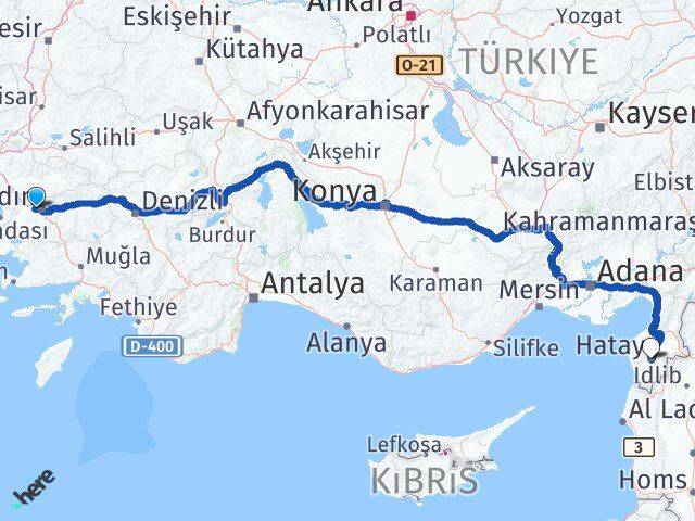 Aydın İncirliova Hatay Arası Kaç Km - Yol Haritası