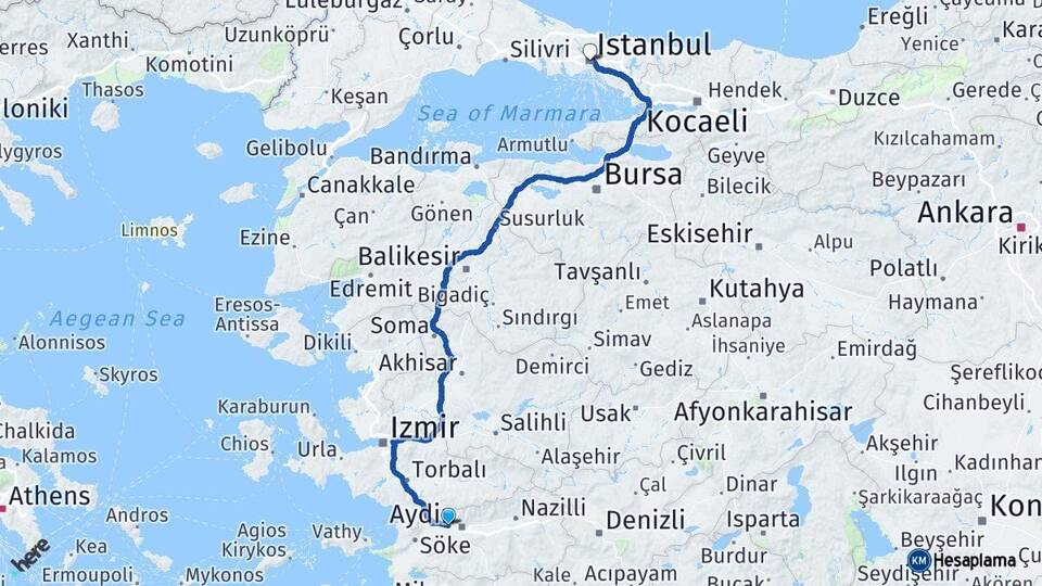 Aydın İncirliova İstanbul Arası Kaç Km - Yol Haritası