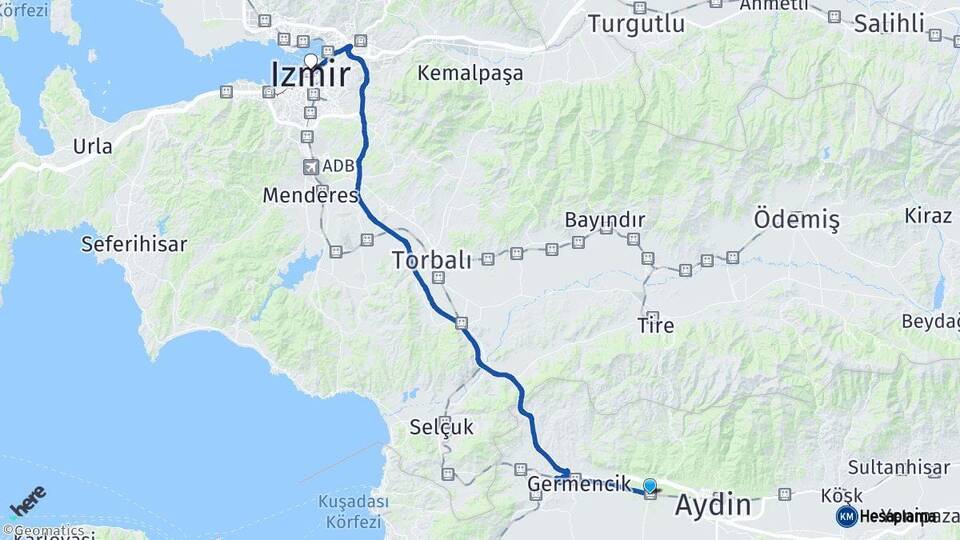 Aydın İncirliova İzmir Arası Kaç Km - Yol Haritası