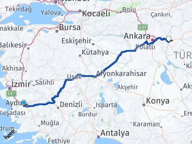 Aydın İncirliova Kırıkkale Arası Kaç Km - Yol Haritası