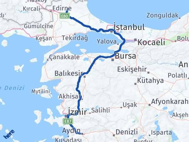 Aydın İncirliova Kırklareli Arası Kaç Km - Yol Haritası