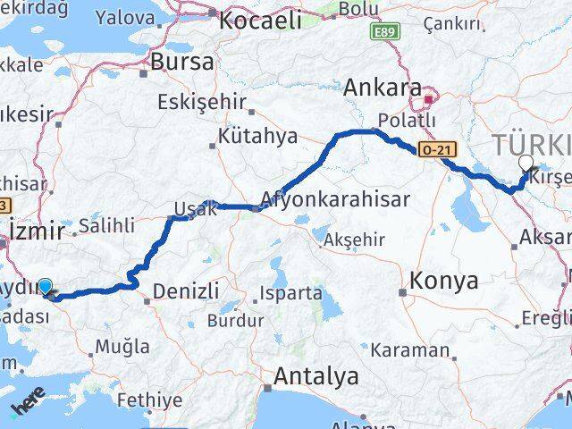 Aydın İncirliova Kırşehir Arası Kaç Km - Yol Haritası