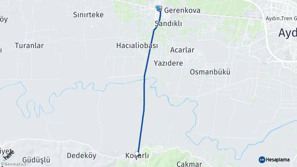 Aydın İncirliova Koçarlı Arası Kaç Km - Yol Haritası