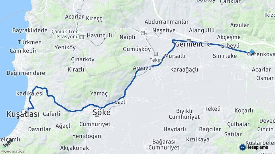 Aydın İncirliova Kuşadası Arası Kaç Km - Yol Haritası