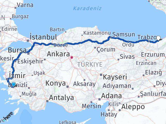 Aydın İncirliova Rize Arası Kaç Km - Yol Haritası