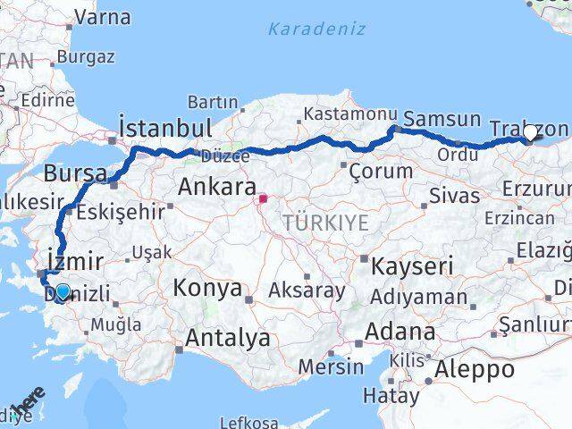 Aydın İncirliova Trabzon Arası Kaç Km - Yol Haritası