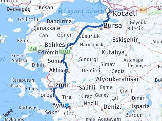 Aydın İncirliova Yalova Arası Kaç Km - Yol Haritası