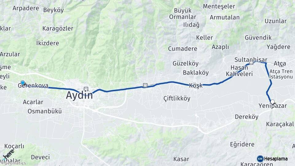 Aydın İncirliova Yenipazar Arası Kaç Km - Yol Haritası